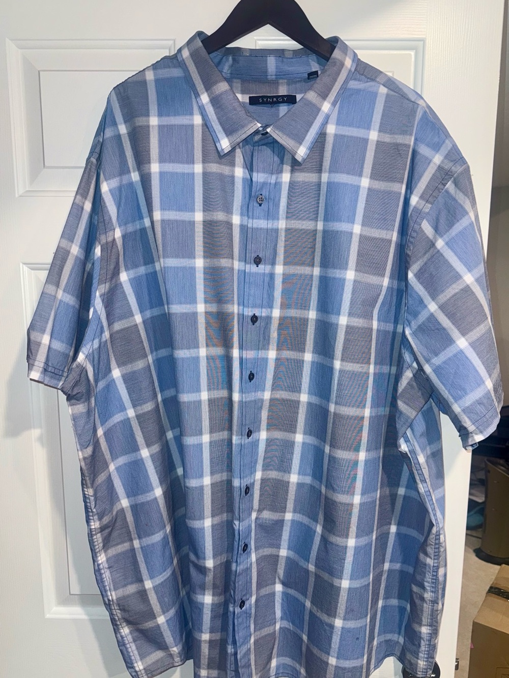 Blue & Gray Plaid Short Sleeve Button-Down Shirt